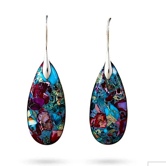 Artisan Imperial Natural Stone Earrings Silver Mystic Depths - Picture 2 of 2